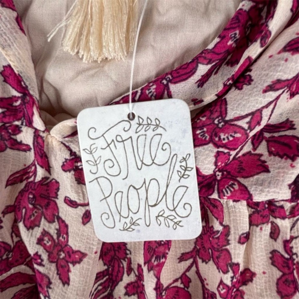 Free People Women's L Pink Floral Tie-Front Midi Dress Bohemian Style - Picture 4 of 7